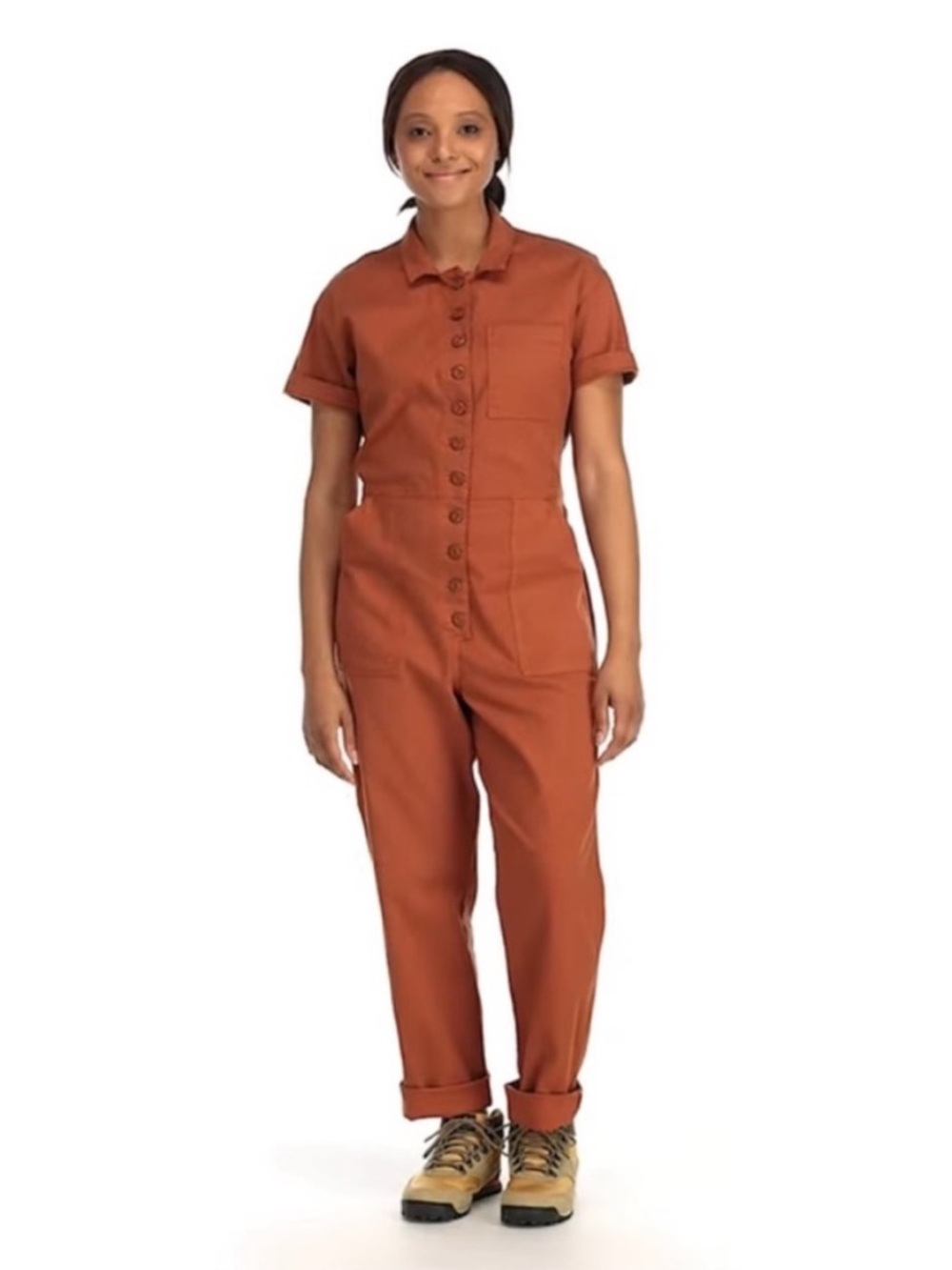 Topo Designs Dirt Coverall Jumpsuit Brick Terracotta Clay XS Short Sleeve